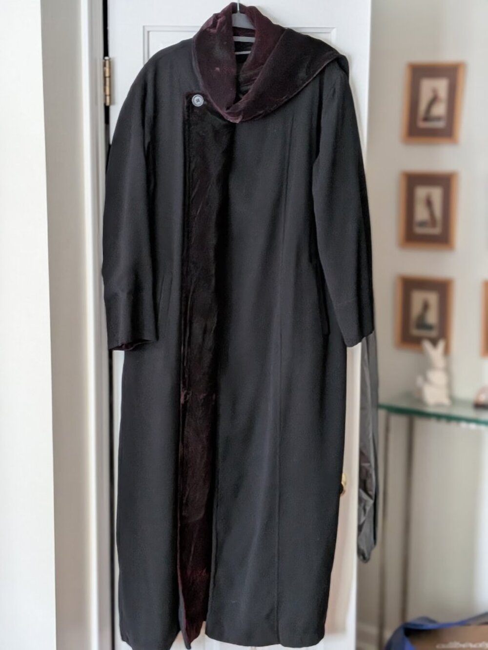 Ivan Grundahl Velvet Trim Duster Coat & Wide Leg Pants 2 Pc Suit Vintage - Picture 2 of 16